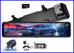 12'' HD 4K Touch Screen Mirror Dash Cam Front Rear Car Security Camera GPS WiFi