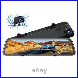12 Touch Screen Dash Cam Front and Rear Camera Rearview Mirror Car DVR Recorder