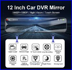 2K Dash Camera Front and Rear Mirror Dash 64GB Wi-Fi Night Vision 12 Inch