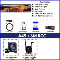 2K Dash Camera Front and Rear Mirror Dash 64GB Wi-Fi Night Vision 12 Inch