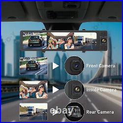 3 Lens 4K HD Dash Cam Mirror Front And Rear Inside GPS WIFI & APP Car DVR Camera