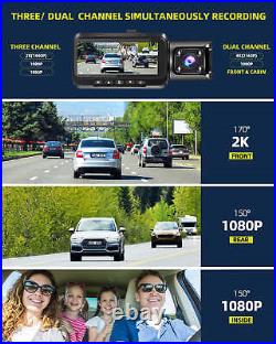 3CH WiFi Dash Cam 4K Front Rear Cabin Triple Camera GPS IR NightVision 64G Card