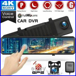 4K GPS Mirror Car Dash Cam 12 Touch Screen Dual Front and Rear Camera