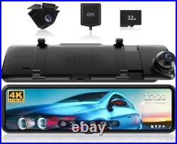 4K REDTIGER GPS Mirror Dash Cam Front and Rear View Camera With 64GB SD Card