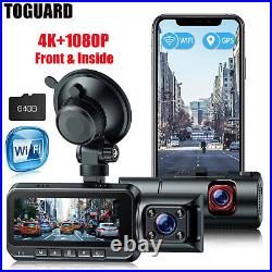 4K WiFi Dash Cam GPS Car DVR Camera Dual Front Cabin Night Vision with 64G Card