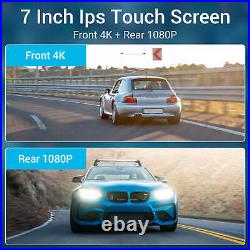 7'' 4K Front And Rear Touch Dash Cam Wireless Android CarPlay Auto AUX Bluetooth
