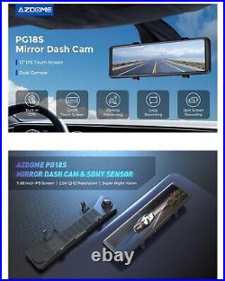 AZDOME 2.5K Mirror Dash Cam 12 IPS Touch Screen Front and Rear View Camera