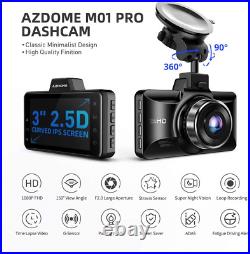 AZDOME FHD 1080P Metal Dash Cam, 3 Inch IPS Screen Front Camera with Night Angle