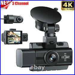 Campark 3Channel 4K Dual Dash Cam Front Rear Car Camera Three Way Night Vision