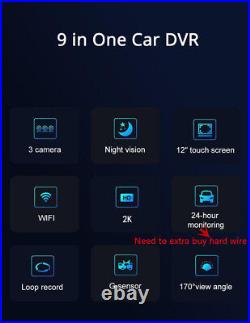 Car DVR 3Lens Dash Camera 11.26in Rearview Mirror Recorder Front Inside Rear Cam