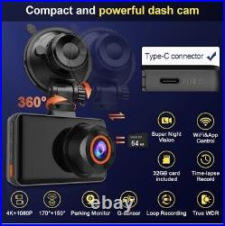 Dash Cam Front and Rear, 4K Dash Camera for Cars Built-in WiFi and Free 64GB TF