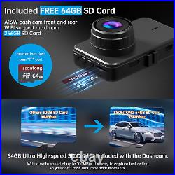 Dash Cam Front and Rear, Dashcam WiFi/APP Control Car Camera Dash Cam With 64G SD