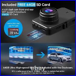 Dash Cam Front and Rear, Dashcam Wifi/App Control Car Camera Dash Cam With 64G SD