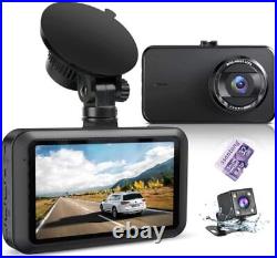 Dash Cam Front and Rear with Card FHD 1080P 3IPS Screen Dual Camera Dash Cam