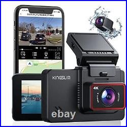 Kingslim 4K Dash Cam Front and Rear Camera Dash Cam with WIFI + 64GB SD Card