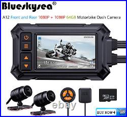 Motorcycle Camera Dual Front and Rear 1080P WIFI GPS Motorbike Dash Camera 64GB