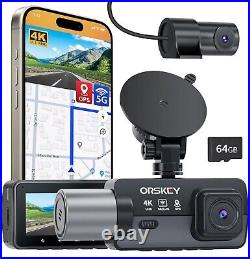 ORSKEY 3 Channel Dash Cam 4K Front Interior Rear Camera 5G WIFI GPS RRP £199