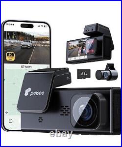Pelsee P2 Trio 4K Dash Camera Front and Rear & Cabin Dash Cam Built-in WiFi GPS