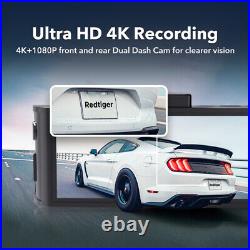 REDTIGER 4K Dash Cam Car Camera Front and Rear Built in GPS WiFi for Cars
