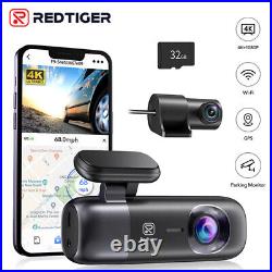 REDTIGER 4K Dash Cam Front and Rear Dash Camera WiFi GPS with Free SD Card