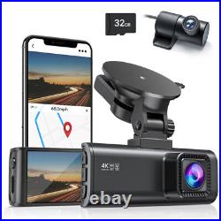 REDTIGER Dash Cam Dual Dash Camera Built in WiFi GPS for Car Front and Rear