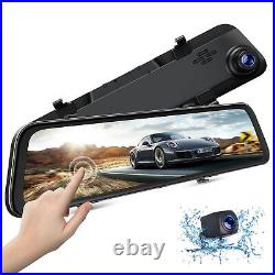 TOGUARD 2.5K+1080P Mirror Dash Cam 12'' TouchScreen Front Rear Car Backup Camera