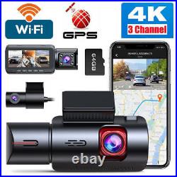 TOGUARD 4K Dash Cam 3 Channel WiFi GPS Car Camera Front Rear Cabin Night Vision