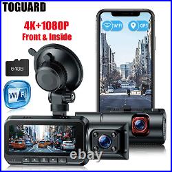 TOGUARD 4K WiFi Dash Cam GPS Car DVR Camera Dual Front Cabin IR Night Vision 64G