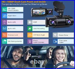 TOGUARD 4K WiFi Dash Cam GPS Car DVR Camera Dual Front Cabin Night Vision + 64G