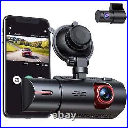 TOGUARD WIFI GPS Dash Cam 4K 1080P Front Inside and Rear Car Camera with 64GB Card