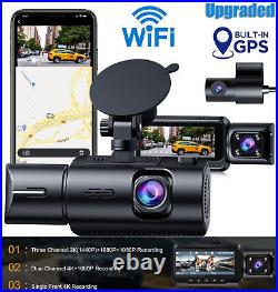 TOGUARD WiFi 3CH 4K Dual Dash Camera GPS Front Rear Inside Cabin Cam NightVision