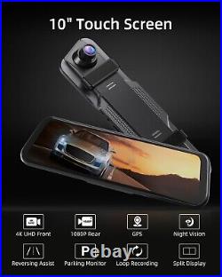 WAS£120? Mirror Dash Cam 4K Camera 10 Touch Screen 3840x2160P Front & Rear