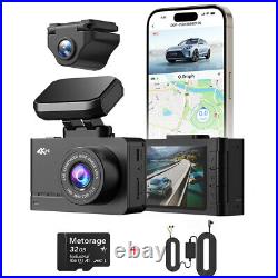 WOLFBOX Dash Cams Front and Rear 4K+1080P Mini Car Camera Parking Monitor 32GB