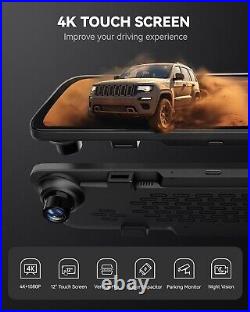 WOLFBOX G840S 12 4K Mirror Dash Cam Front Rear View Dual Cameras Free SD