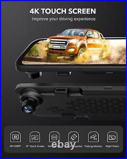 WOLFBOX G840S 12 4K Mirror Dash Cam Front and Rear View Dual Cameras Free SD