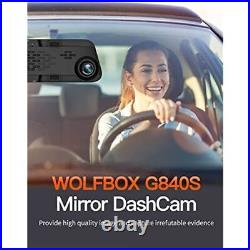WOLFBOX G840S 12 4k Mirror Dash Cam Front and Rear View Dual Cameras Free SD