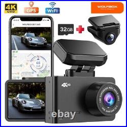 WOLFBOX Mini Dash Cams with WiFi GPS Front and Rear 4K+1080P Night Vision Camera
