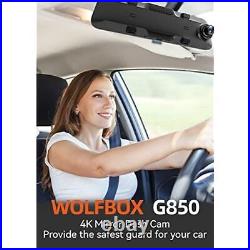 WOLFBOX Mirror Dash Cam G850 4K Dual Front and Rear Camera Dash Car Video Camera