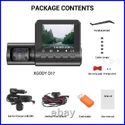 XGODY 2 2.5K Car Dash Cam WiFi GPS Camera Front Rear Inside Recorder 3 Channel